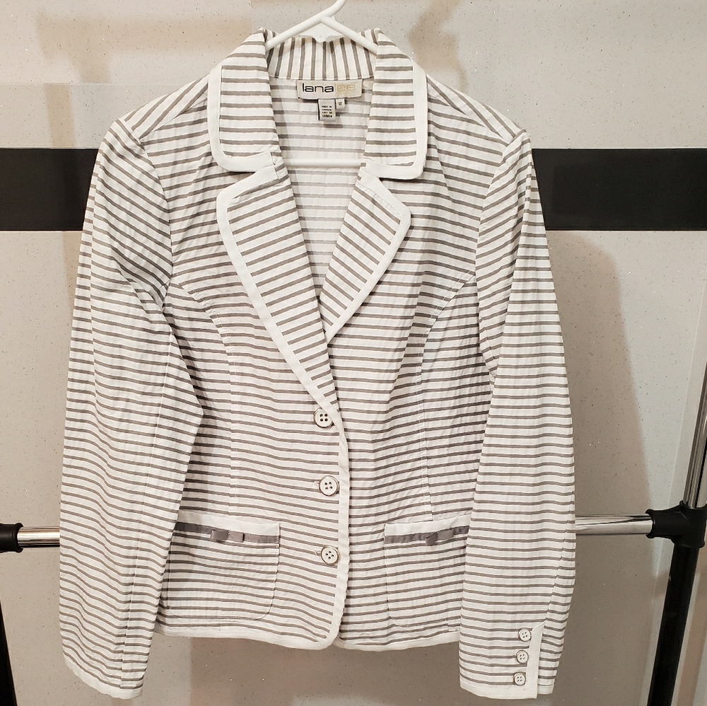 Lana Lee White&Gray Striped Casual Blazer